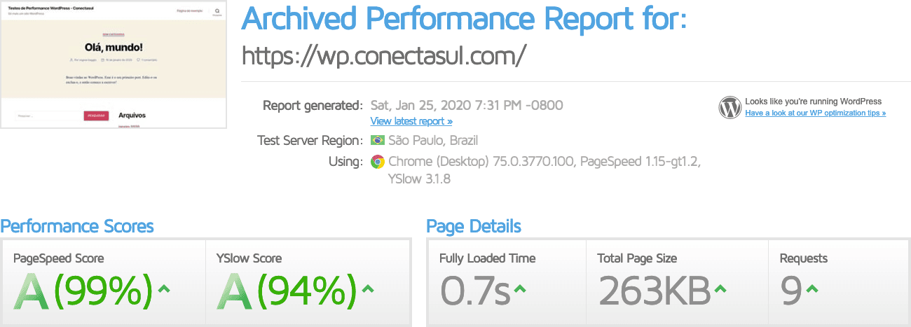 Teste GTMetrix – 01 - WP Fastest Cache